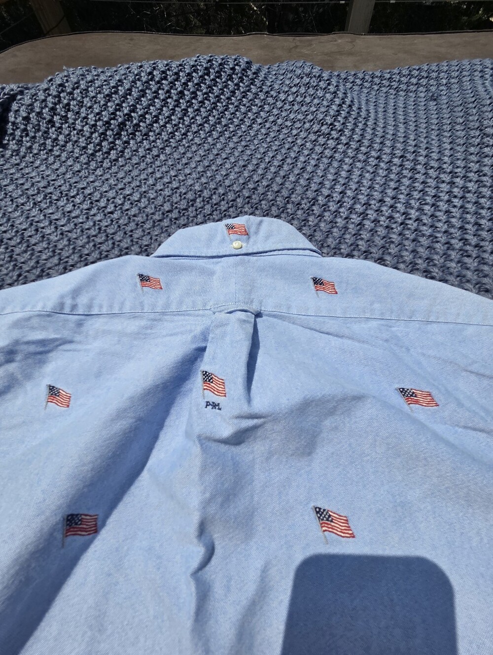 Ralph Lauren Oxford Shirt Men's Large Blue American Flag Embroidered Button Down - Picture 8 of 8